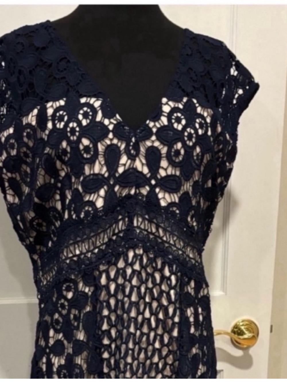 Soieblu NEW Navy Lace Dress Nude Underlay Knee Length Fit N Flare Womens 1X - Picture 7 of 13